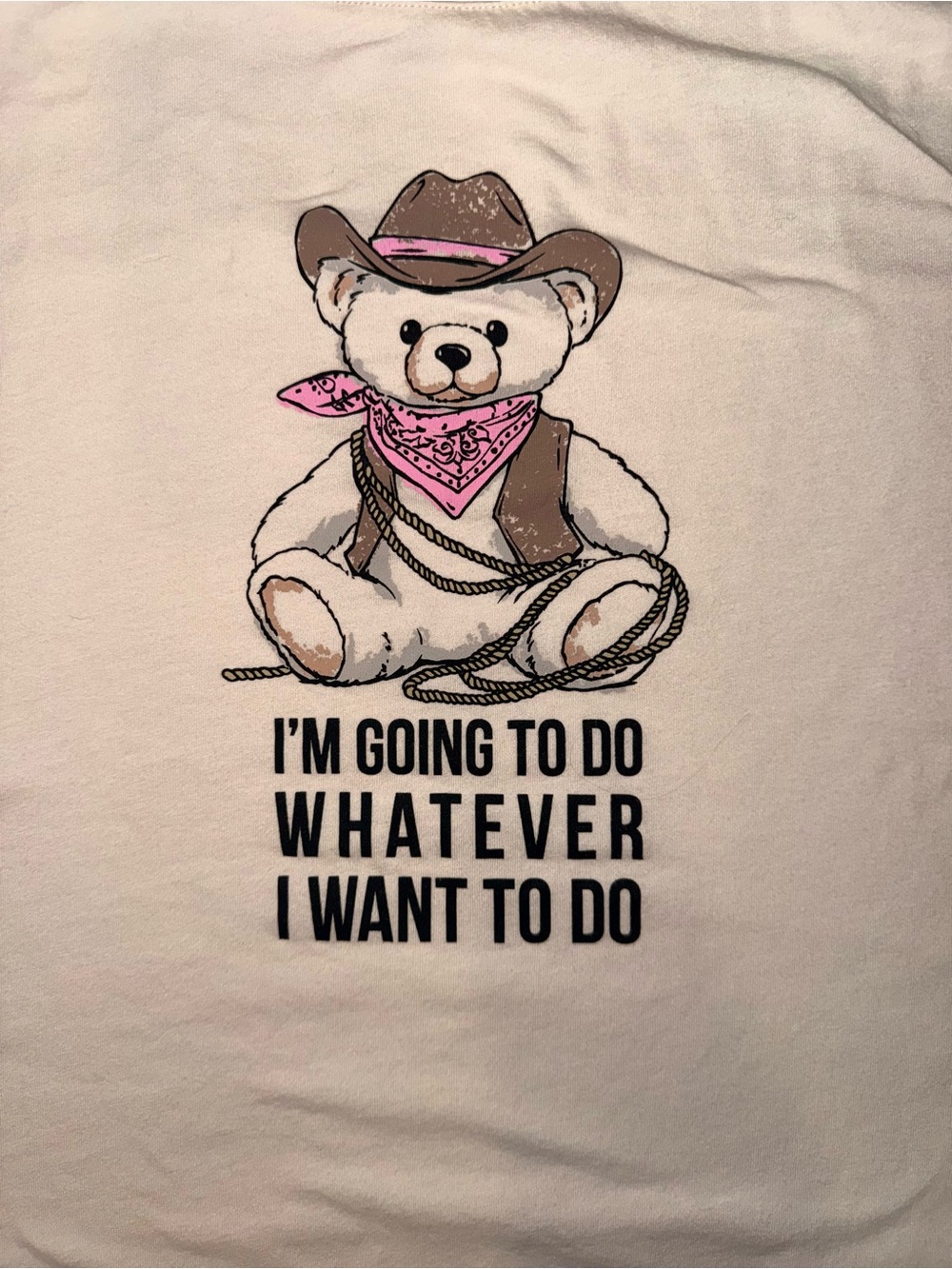 Wound Up Teddy Cowboy Graphic Tee - Cream with Pink Accent